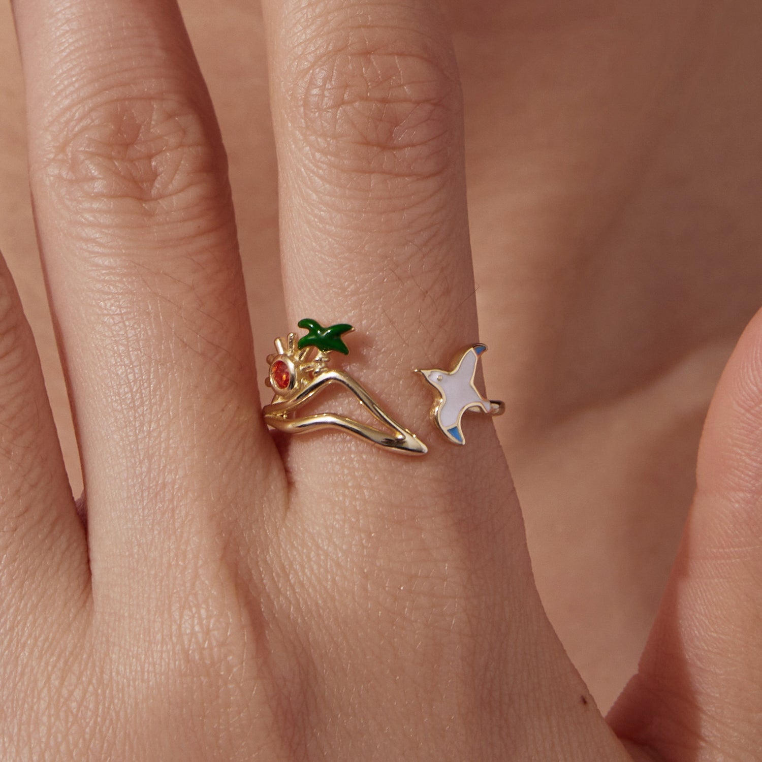 925 Sterling Silver Enamel Pavé Setting CZ Gold Plated Ring for Women