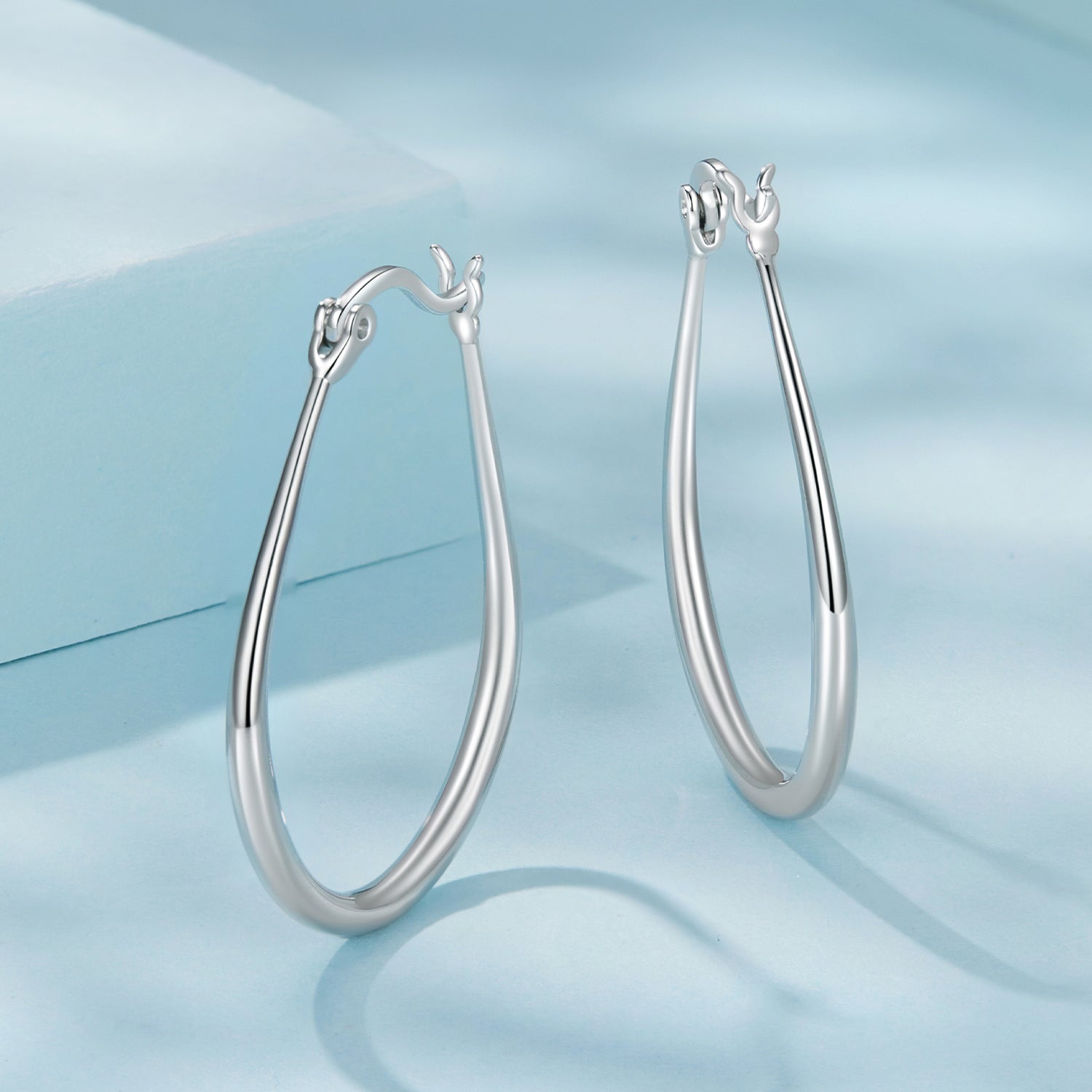 925 Sterling Silver Earrings for Women - 2.9x0.2cm, Plated White Gold, Style L