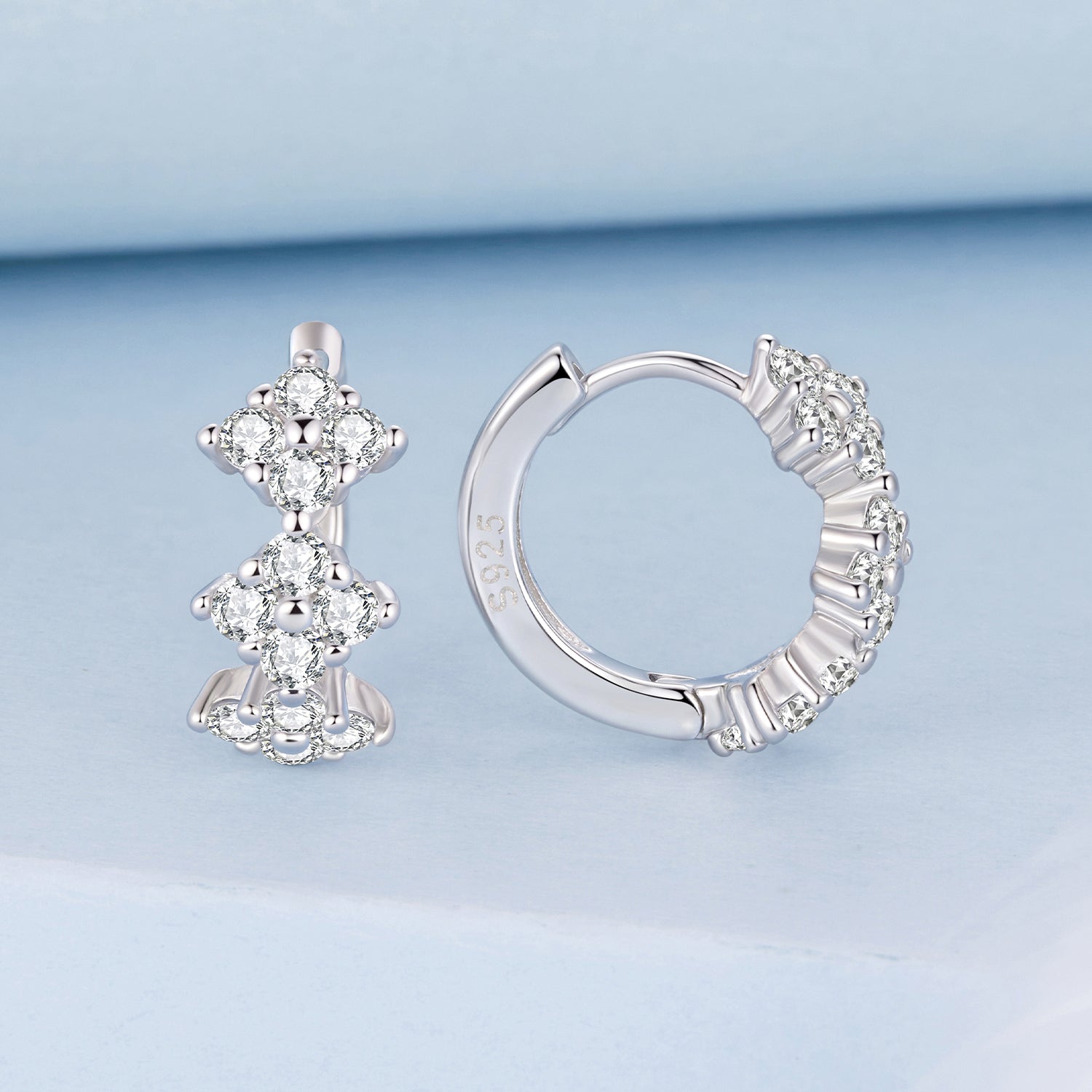 925 Sterling Silver Earrings with Pavé Setting CZ - 1.2*0.65cm, White Gold Plated for Women