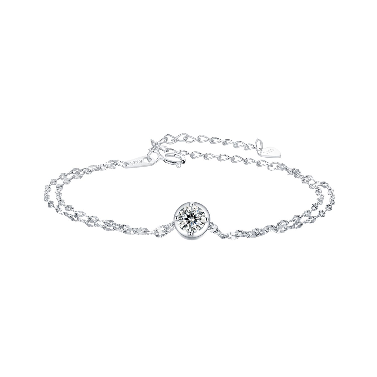 925 Sterling Silver 0.50 Carat Moissanite Bracelet for Women - 15+6cm - Plated White Gold