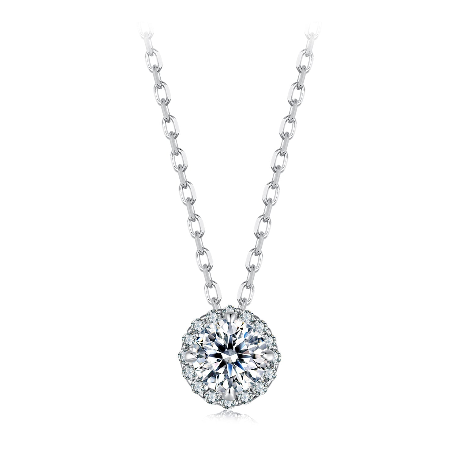 925 Sterling Silver Moissanite Necklace 40+5cm with Pavé Setting for Women