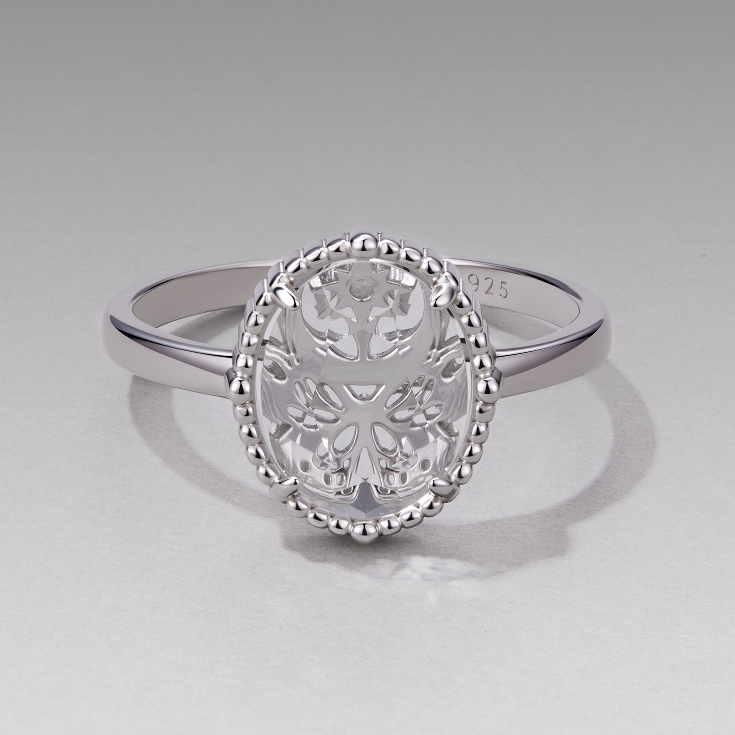 925 Sterling Silver Pavé Setting CZ White Gold Plated Ring with Transparent Glass for Women