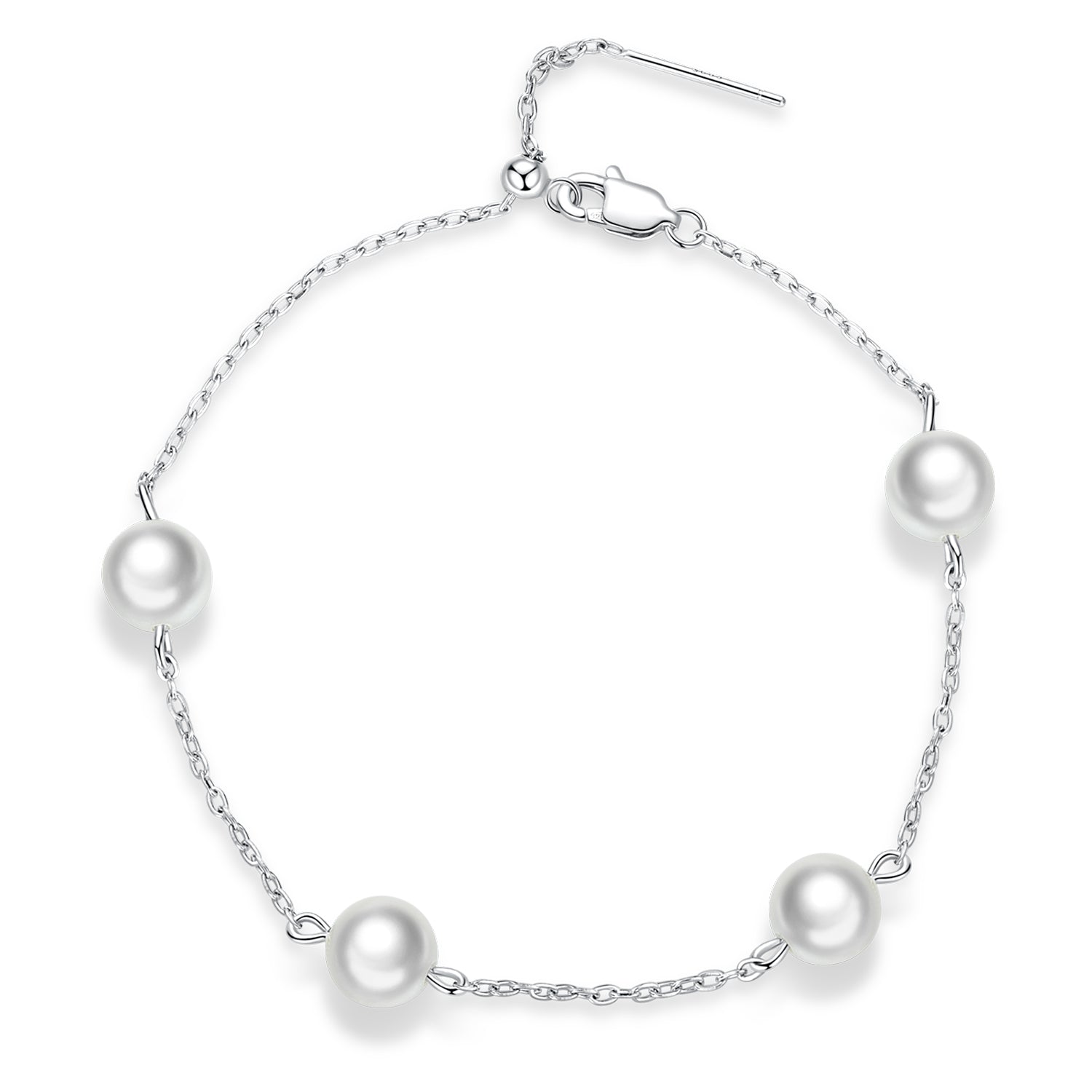 925 Sterling Silver Adjustable Pearl Bracelet for Women