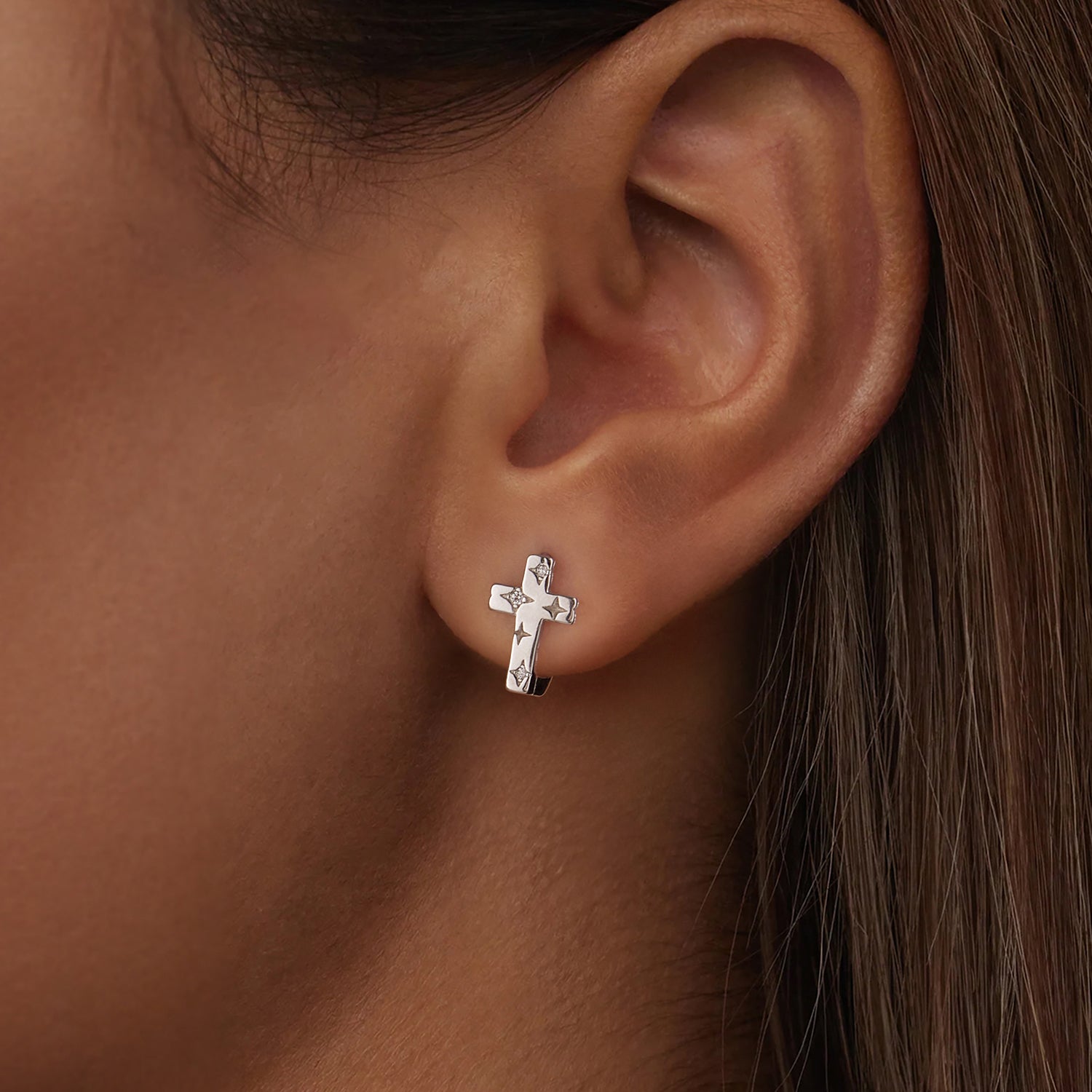 925 Sterling Silver Hoop Earrings with Pavé Setting CZ, 1.3x0.8cm, for Women