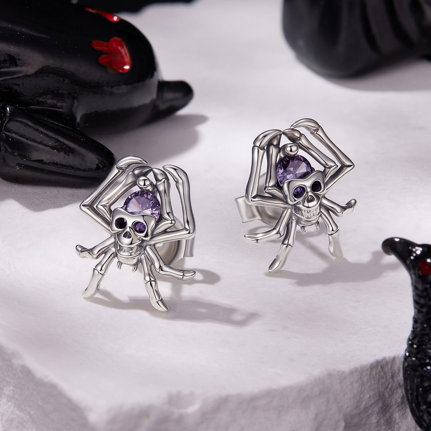 925 Sterling Silver Earrings with Pavé Setting CZ, 1.1 x 1.0 cm, Oxidized Finish for Women