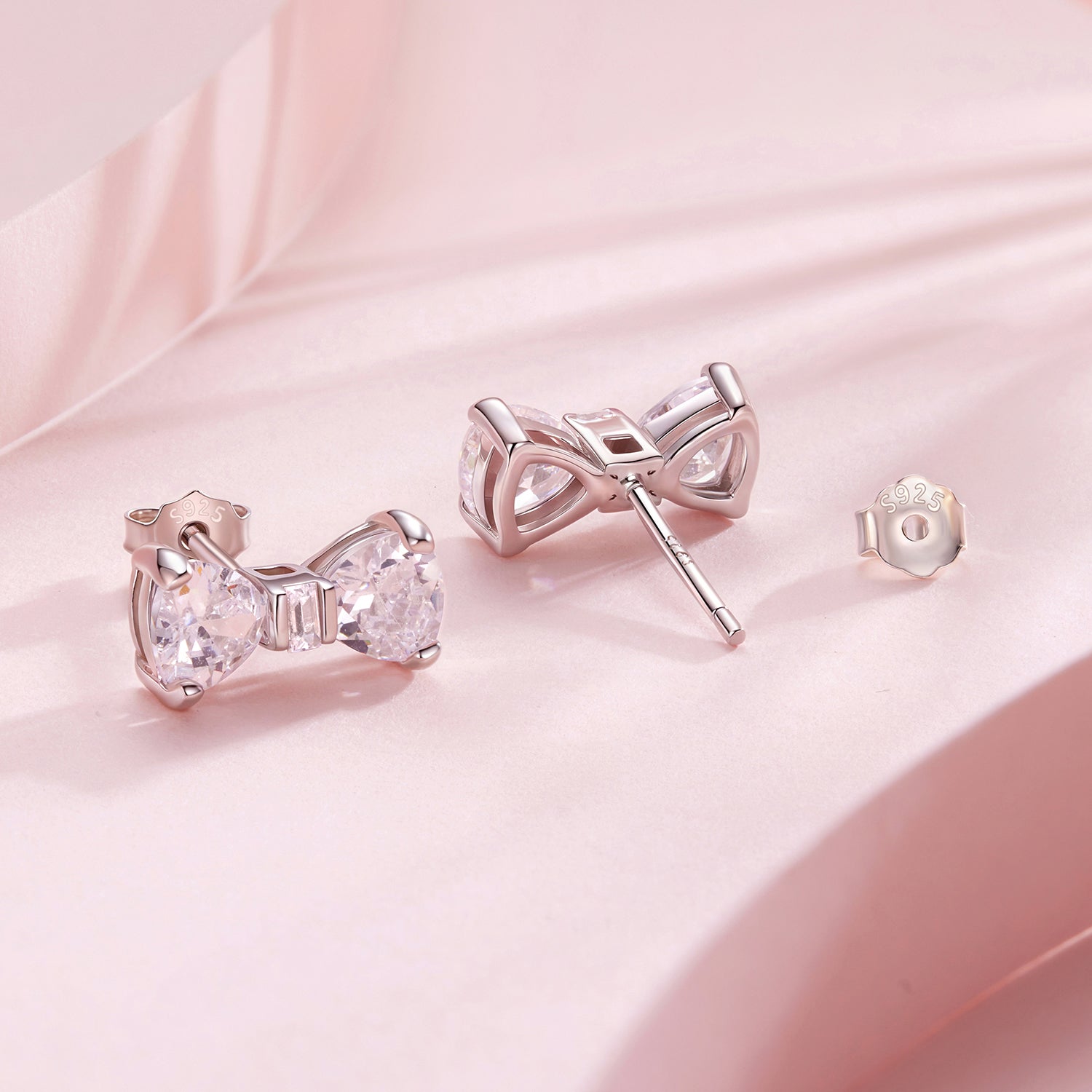 925 Sterling Silver Earrings with Pavé Setting CZ and White Gold Plating