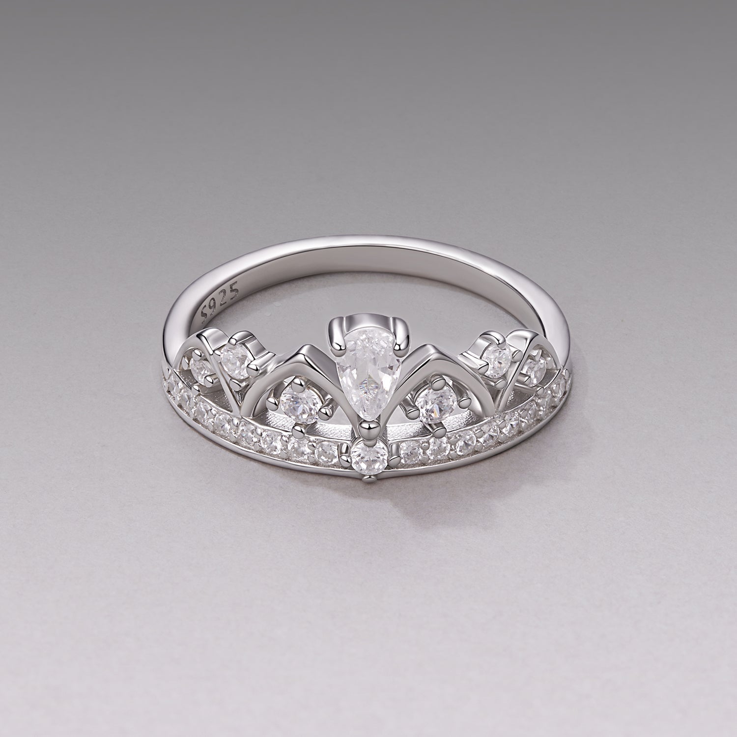 925 Sterling Silver Pavé Setting CZ White Gold Plated Ring Size 6 for Women