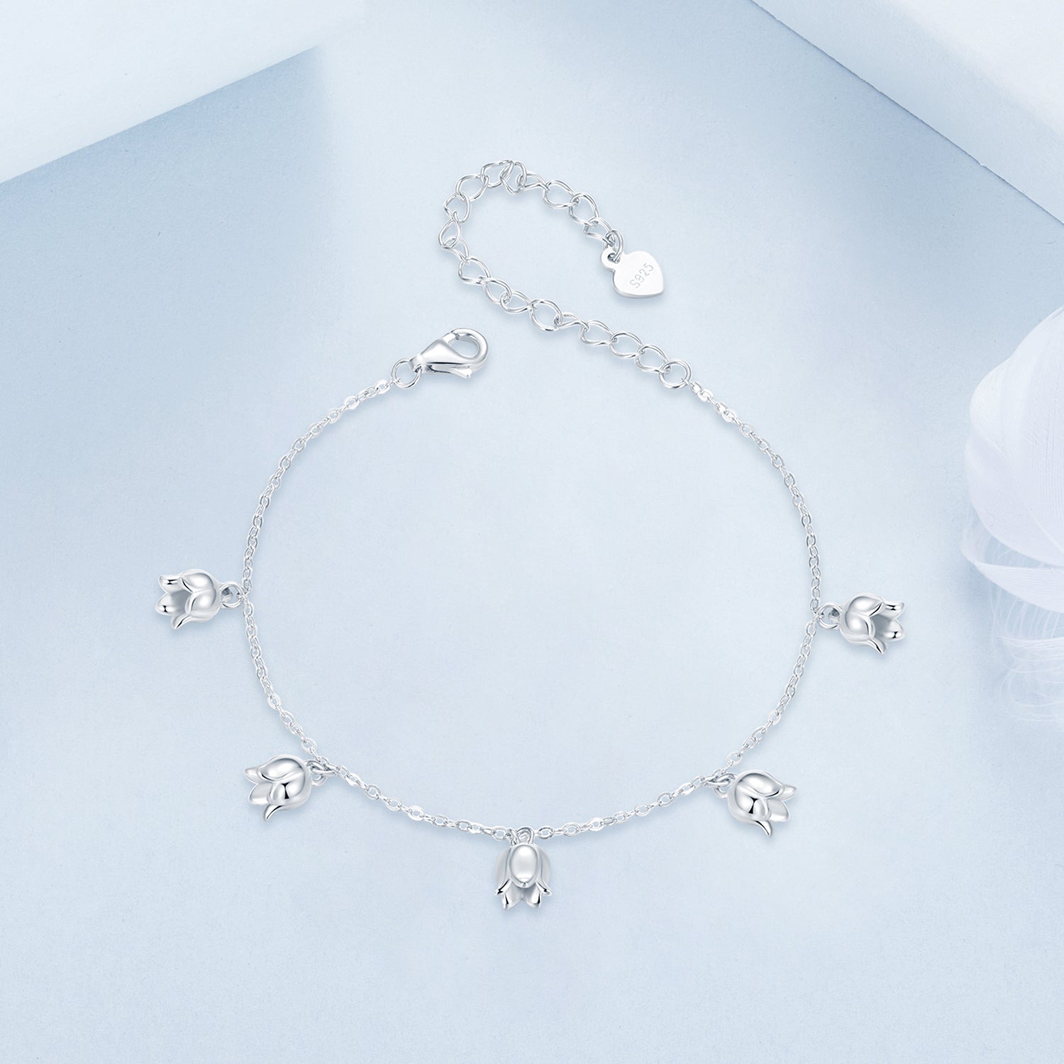 925 Sterling Silver Plated White Gold 12x41mm Pendant Bracelet