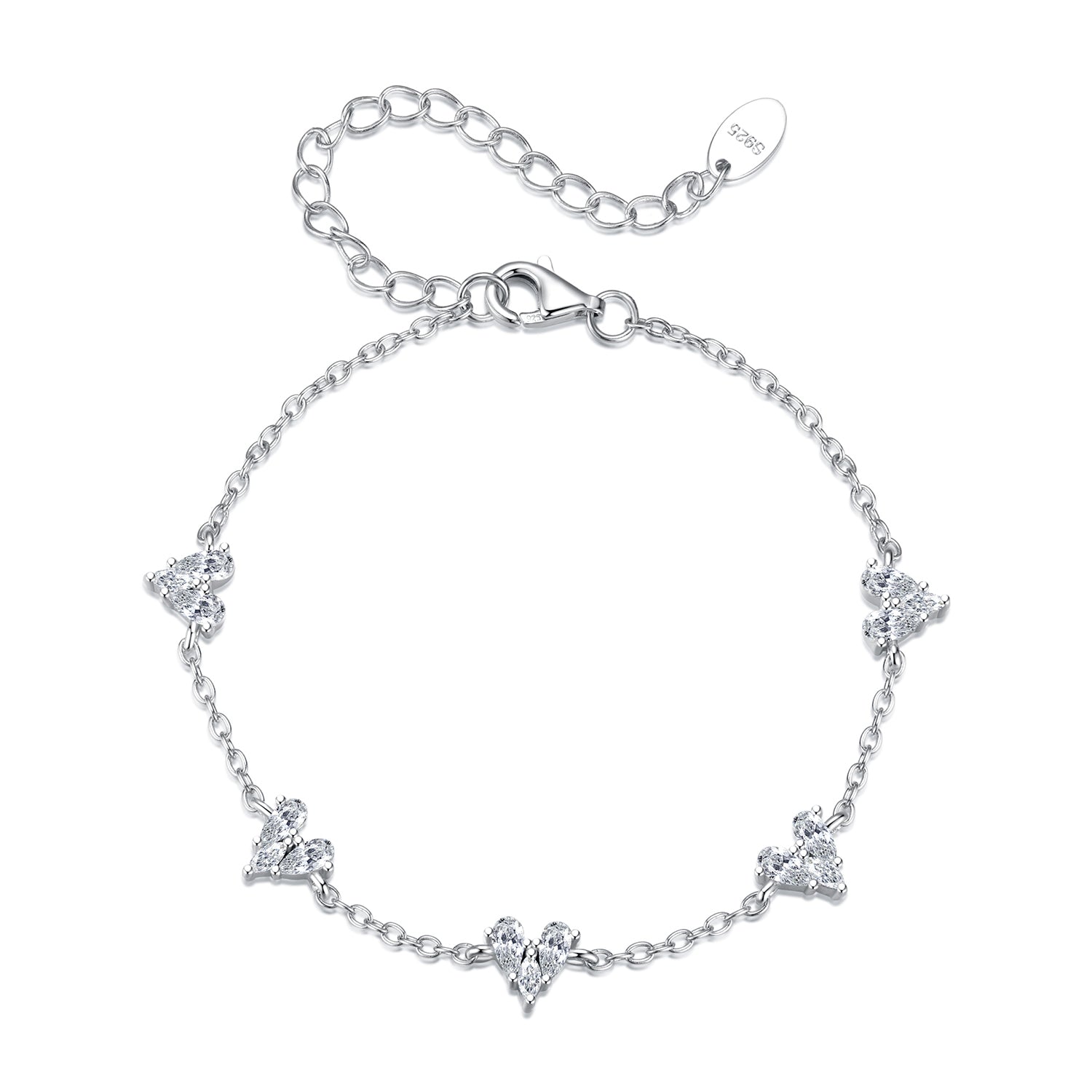 925 Sterling Silver Bracelet with White Gold Plating and CZ Paving for Women