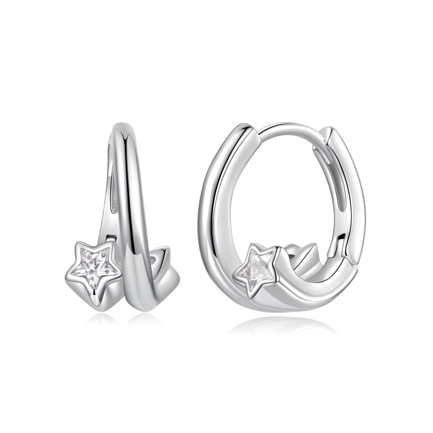 925 Sterling Silver Earrings with White Gold Plating and CZ