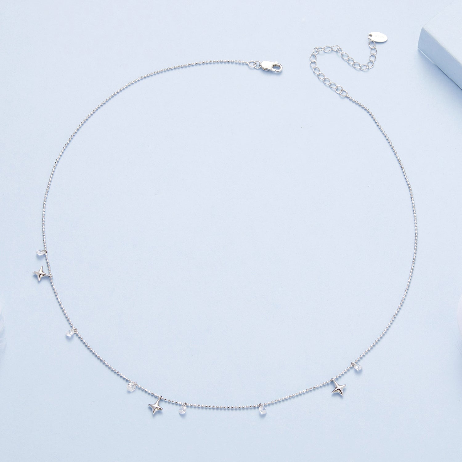 925 Sterling Silver Plated White Gold Pendant Necklace with CZ Charm for Women 38+6cm
