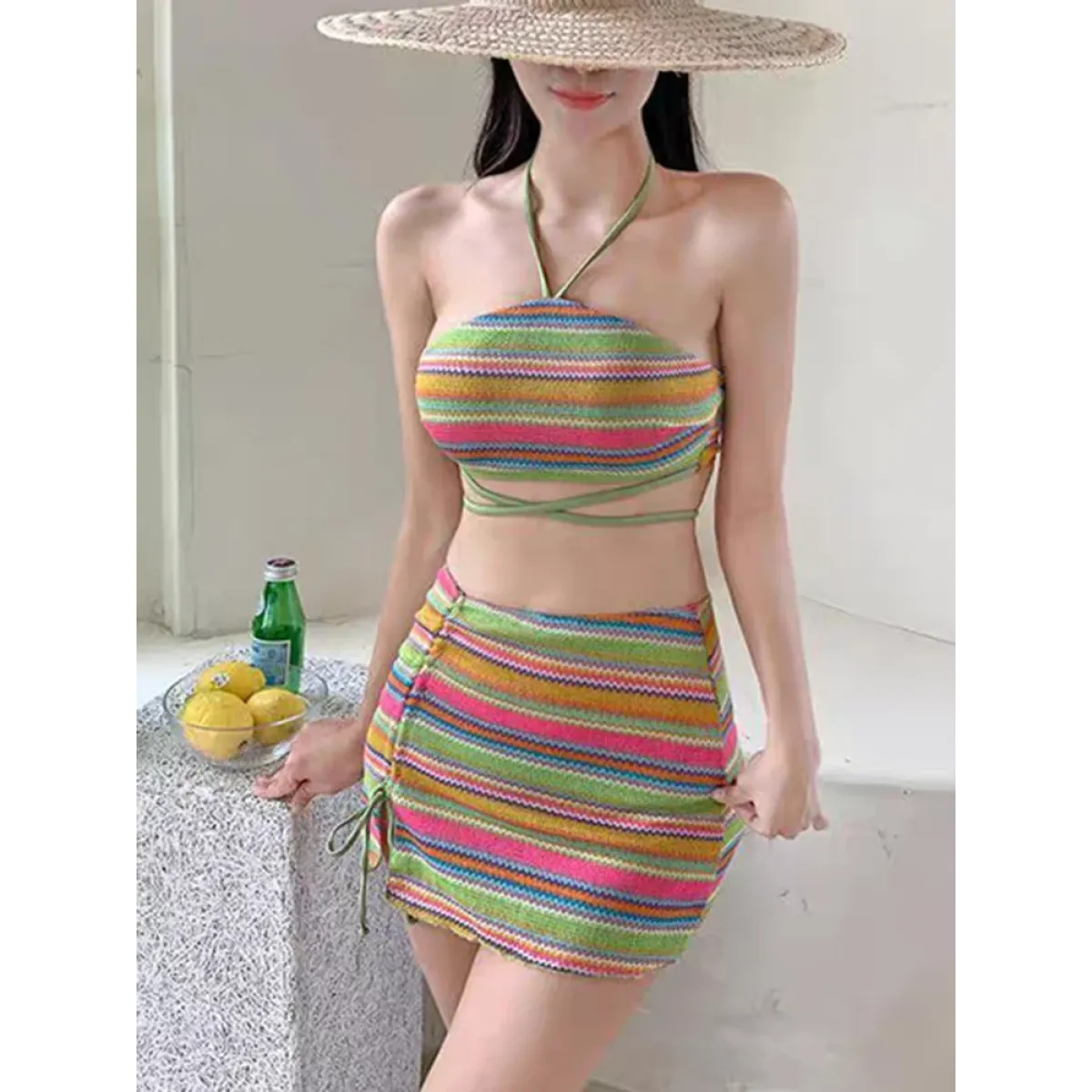Bikini Set – High Waist Drawstring Skirt Korean Spice Style