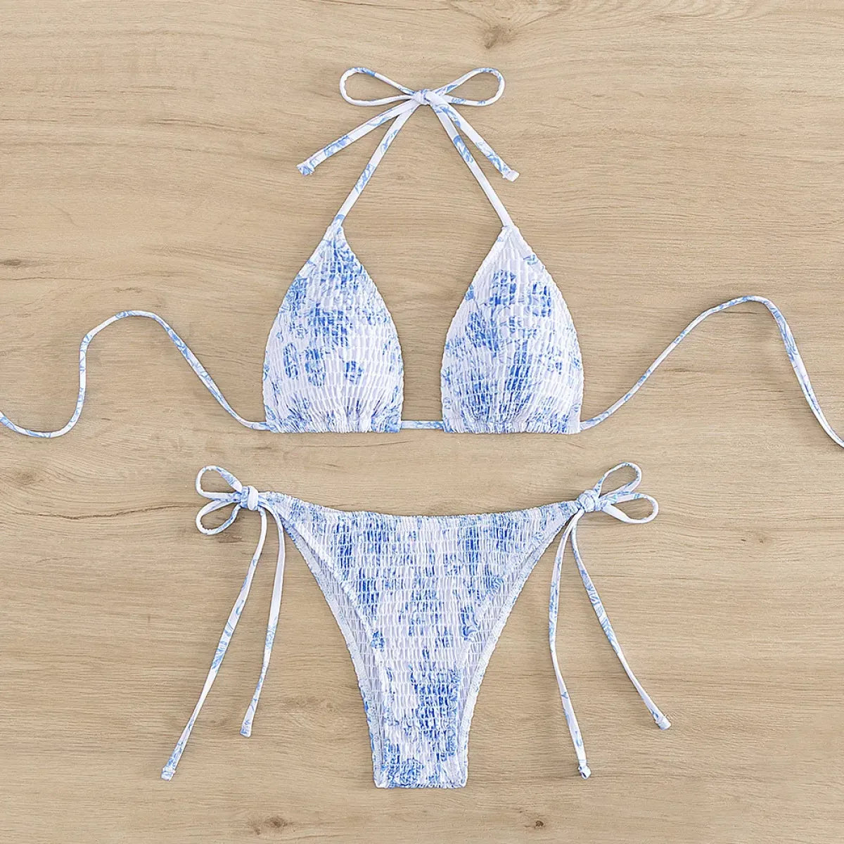 Ruched Floral Halter Bikini Set – Kawaii Beach Swimwear