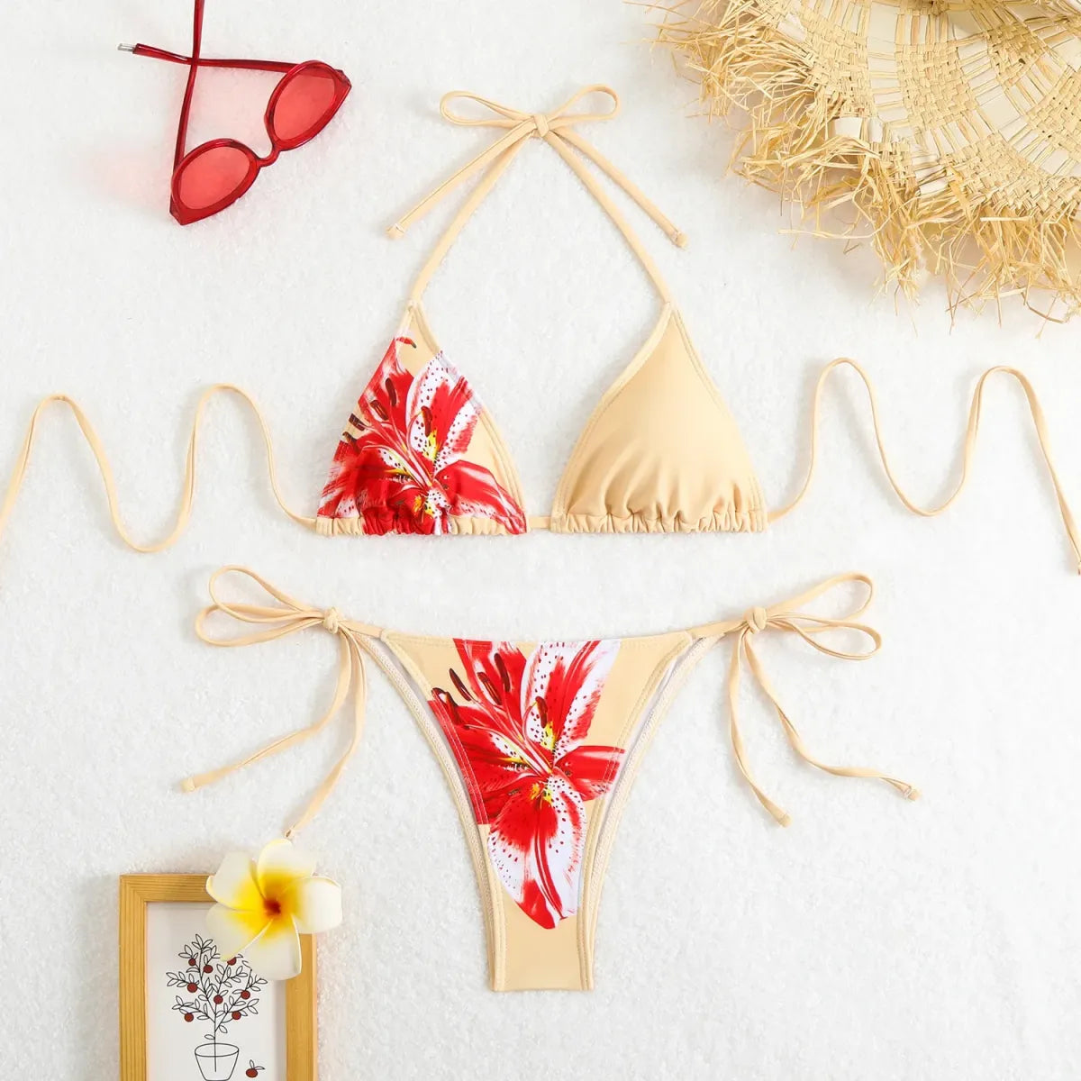 Halter Bikini Set β Vintage Floral Print String Swimwear