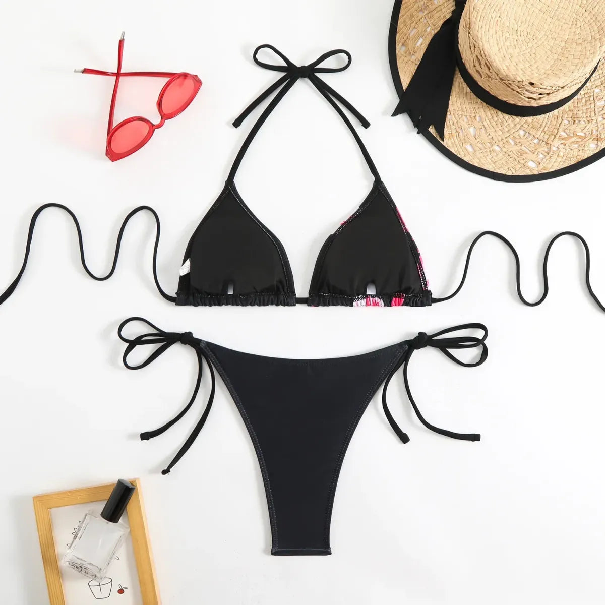 Halter Bikini Set – Vintage Floral Print String Swimwear