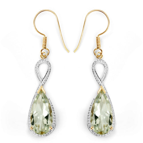 14K Yellow Gold Plated 10.10 Carat Genuine Green Amethyst .925 Sterling Silver Earrings