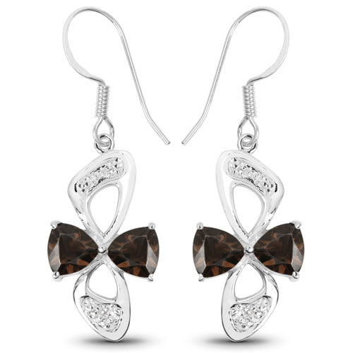 4.02 Carat Genuine Smoky Quartz and White Topaz .925 Sterling Silver Earrings