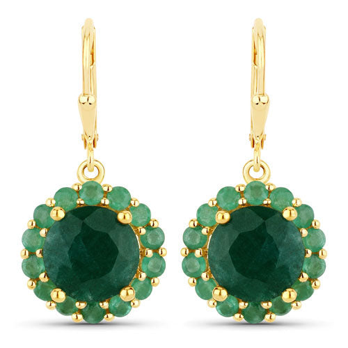 8.54 Carat Dyed Emerald and Emerald .925 Sterling Silver Earrings