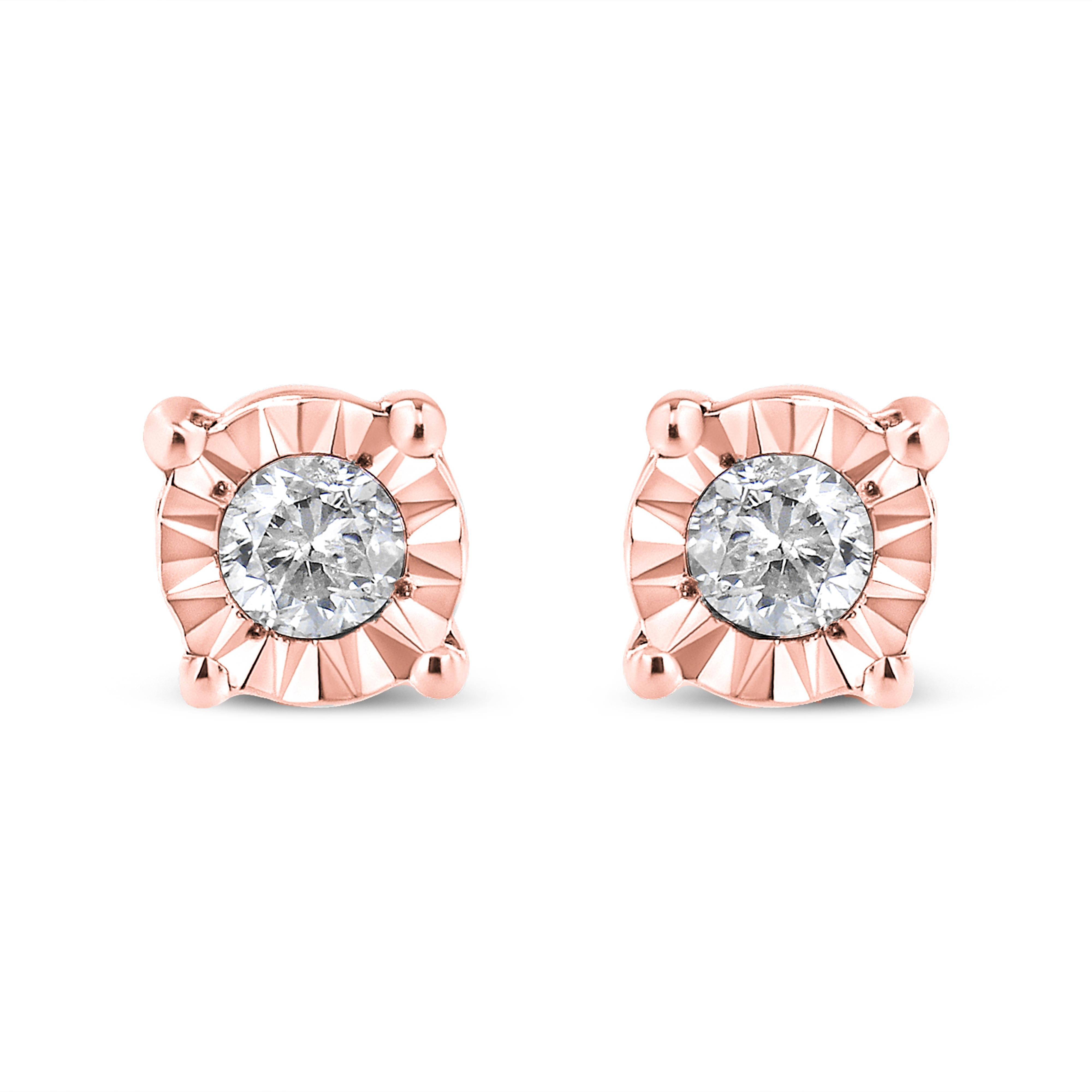 10K Yellow Gold Plated .925 Sterling Silver 1/10 Cttw Round Brilliant-Cut Diamond Miracle-Set Stud Earrings (J-K Color, I3 Clarity)