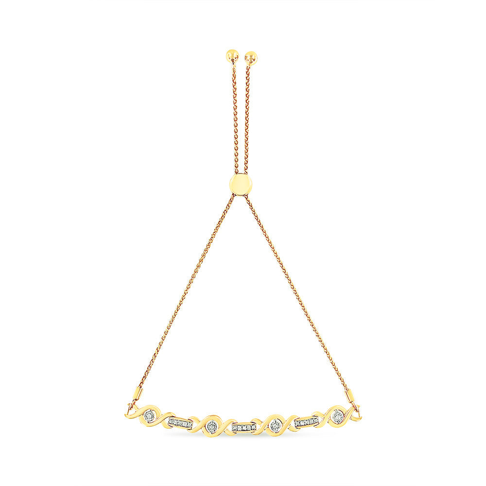 14K Yellow Gold Plated .925 Sterling Silver Channel Set Diamond Accent Twist 4â€-10†Adjustable Bolo Bracelet (I-J Color, I3 Clarity)
