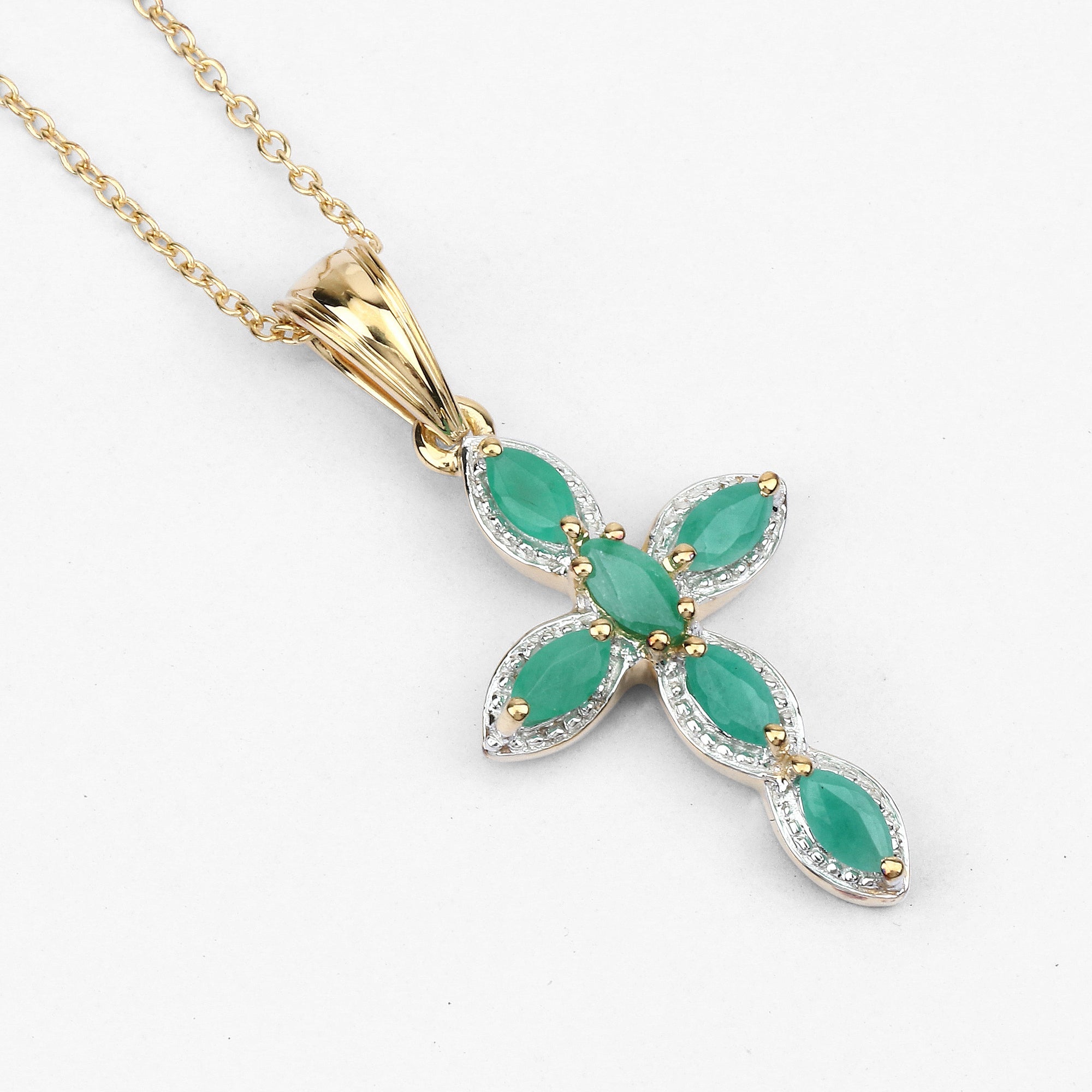 18K Yellow Gold Plated 0.84 Carat Genuine Emerald .925 Sterling Silver Pendant