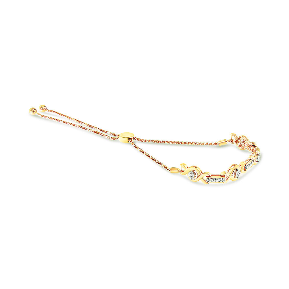 14K Yellow Gold Plated .925 Sterling Silver Channel Set Diamond Accent Twist 4â€-10†Adjustable Bolo Bracelet (I-J Color, I3 Clarity)