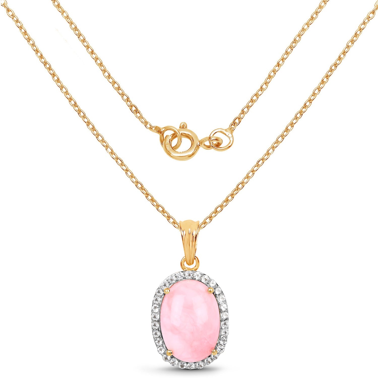 14K Yellow Gold Plated 11.75 Carat Genuine Opal Pink and White Topaz .925 Sterling Silver Pendant