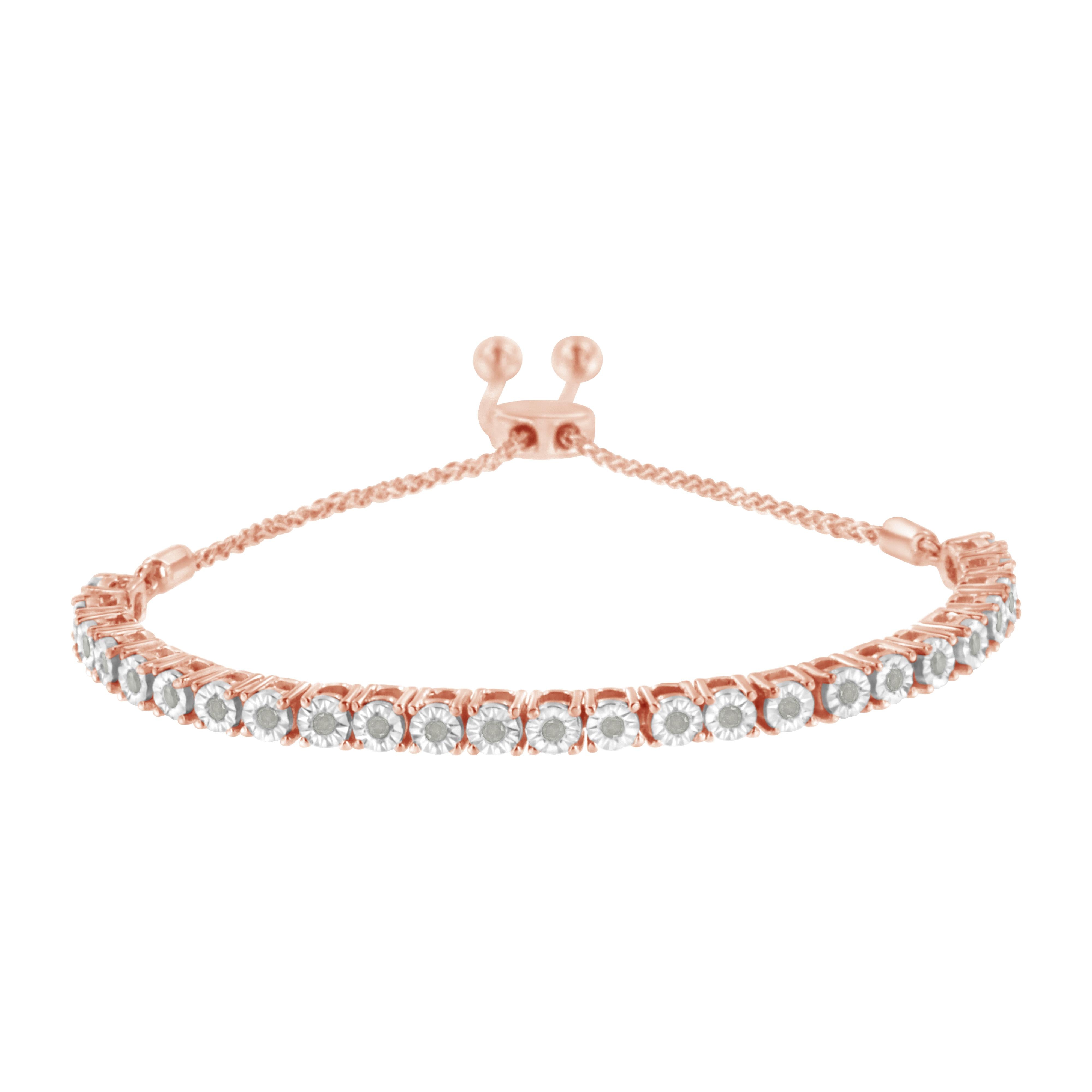 10K Yellow Gold over .925 Sterling Silver 1/4 Cttw Miracle-Set Diamond 4â€-10†Adjustable Bolo Tennis Bracelet (I-J Color, I3 Clarity)