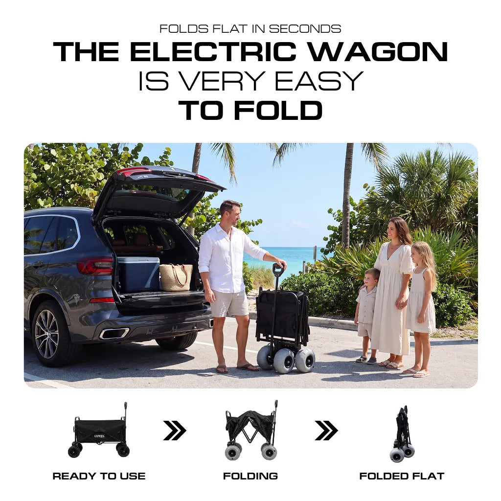 Electric Beach Wagon 500W – Motorized Folding Cart with Balloon Wheels Black