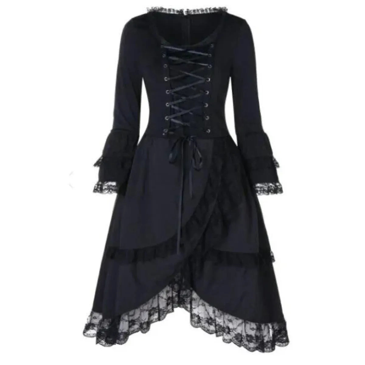 Elegant Gothic Lolita Dress - Big Bow Collar, Lace-Up Pleated Design
