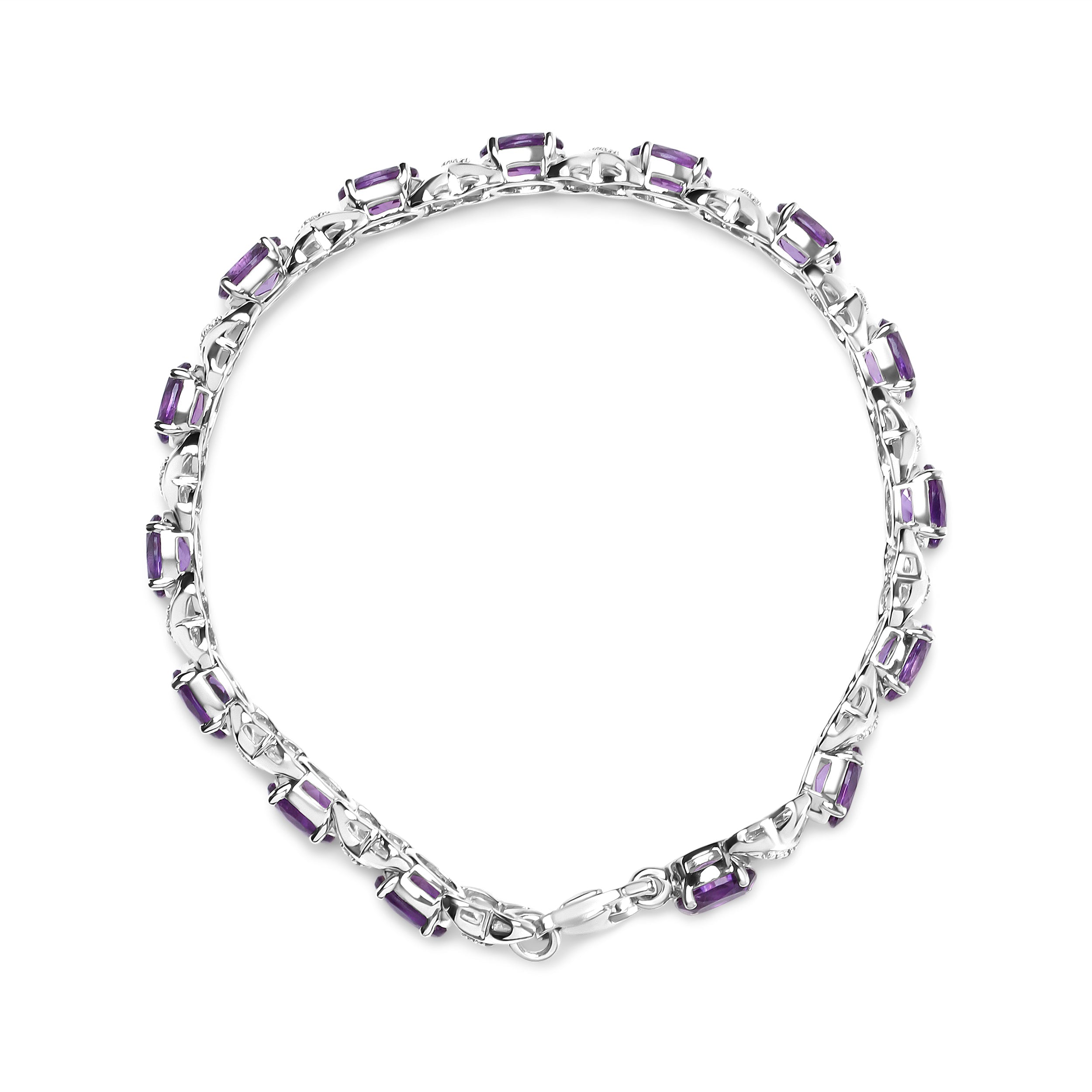 .925 Sterling Silver 7x5mm Oval Amethyst and Diamond Accent X-Link Bracelet (H-I Color, SI1-SI2 Clarity) - Size 7"