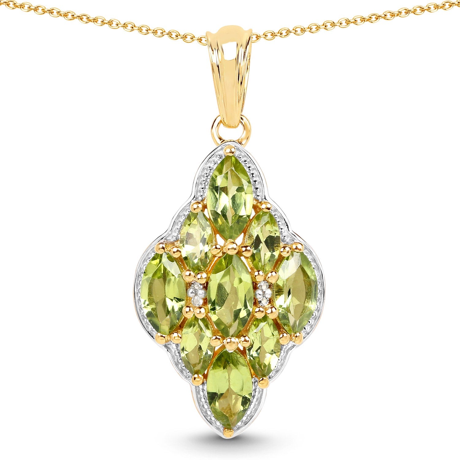 14K Yellow Gold Plated 4.02 Carat Genuine Peridot & White Topaz .925 Sterling Silver Pendant