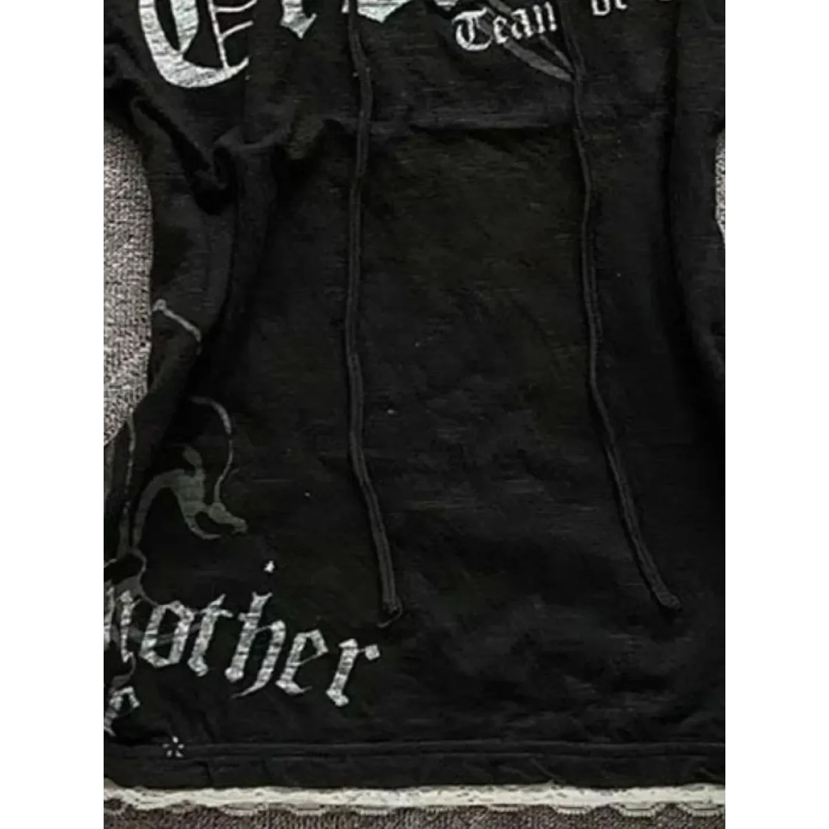 Black Lace-Up Graphic T-Shirt – Fairy Grunge Harajuku Top