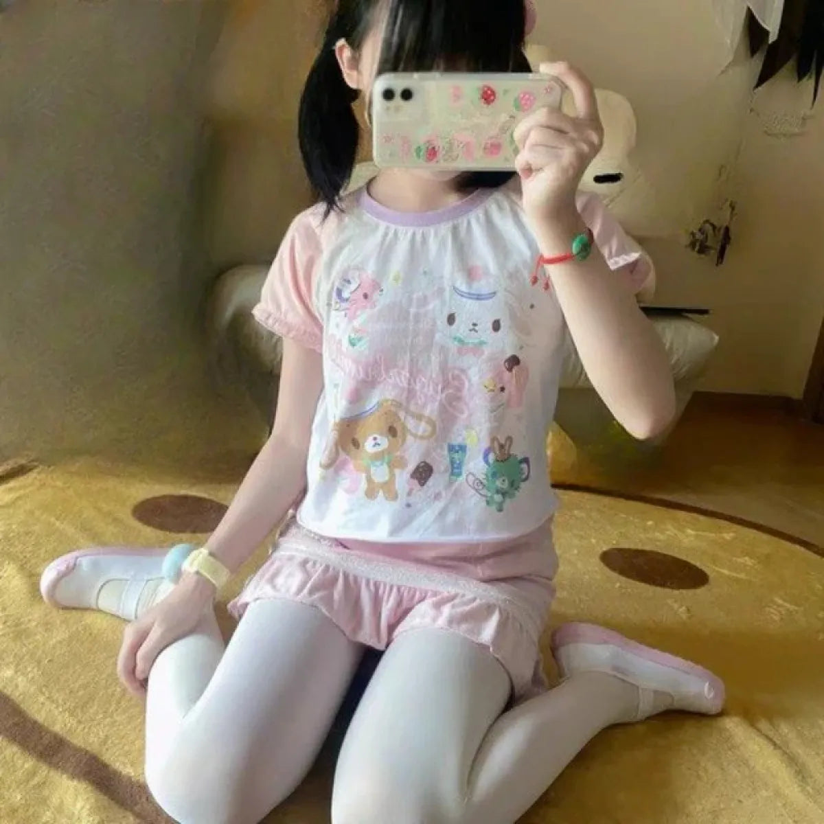 Kawaii Cartoon Print Short Sleeve  Shirt