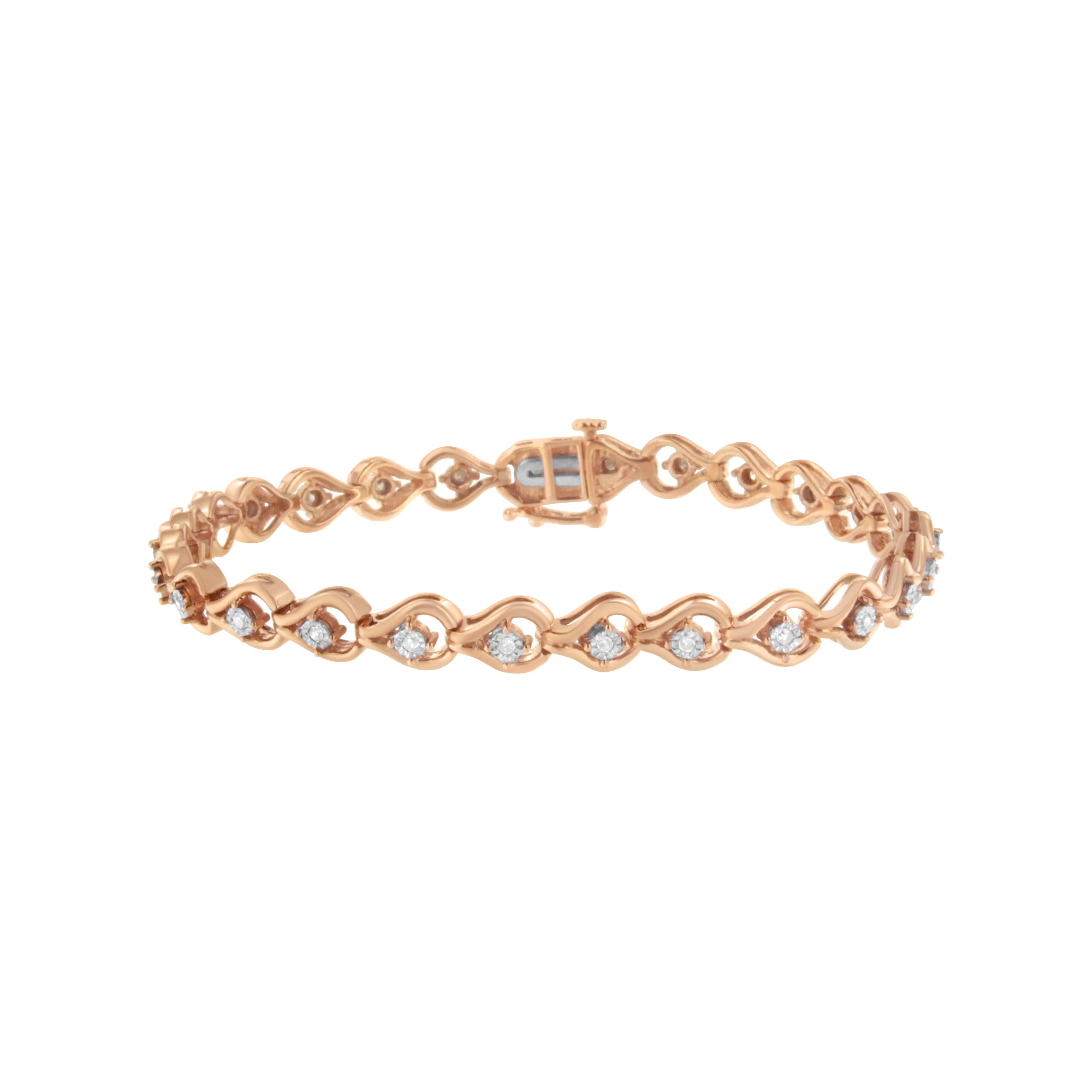 .925 Sterling Silver 1/4 Cttw Diamond Miracle-Set Teardrop Shaped 7†Link Bracelet (I-J Color, I3 Clarity)