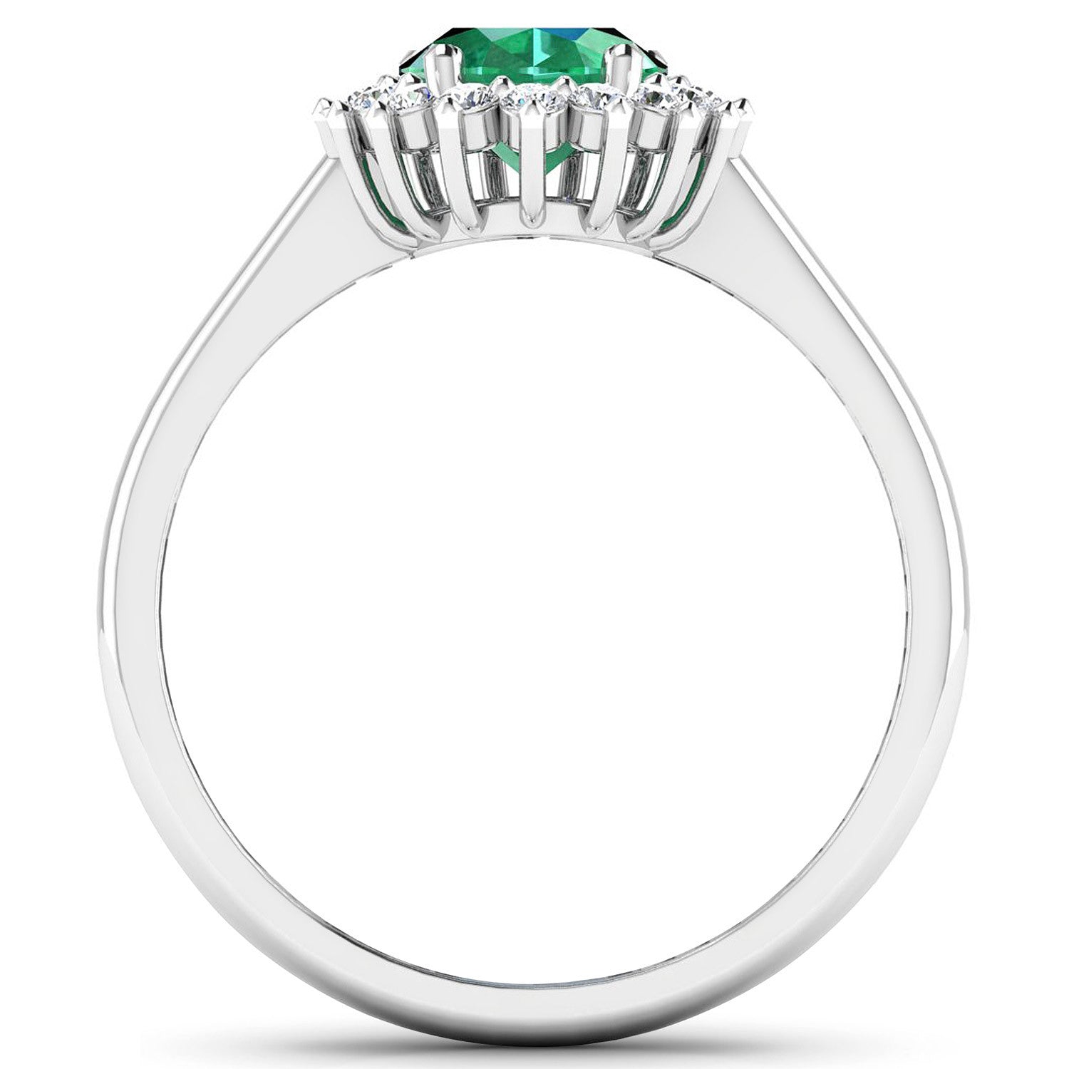 1.87 Carat Genuine Zambian Emerald and White Diamond 14K White Gold Ring