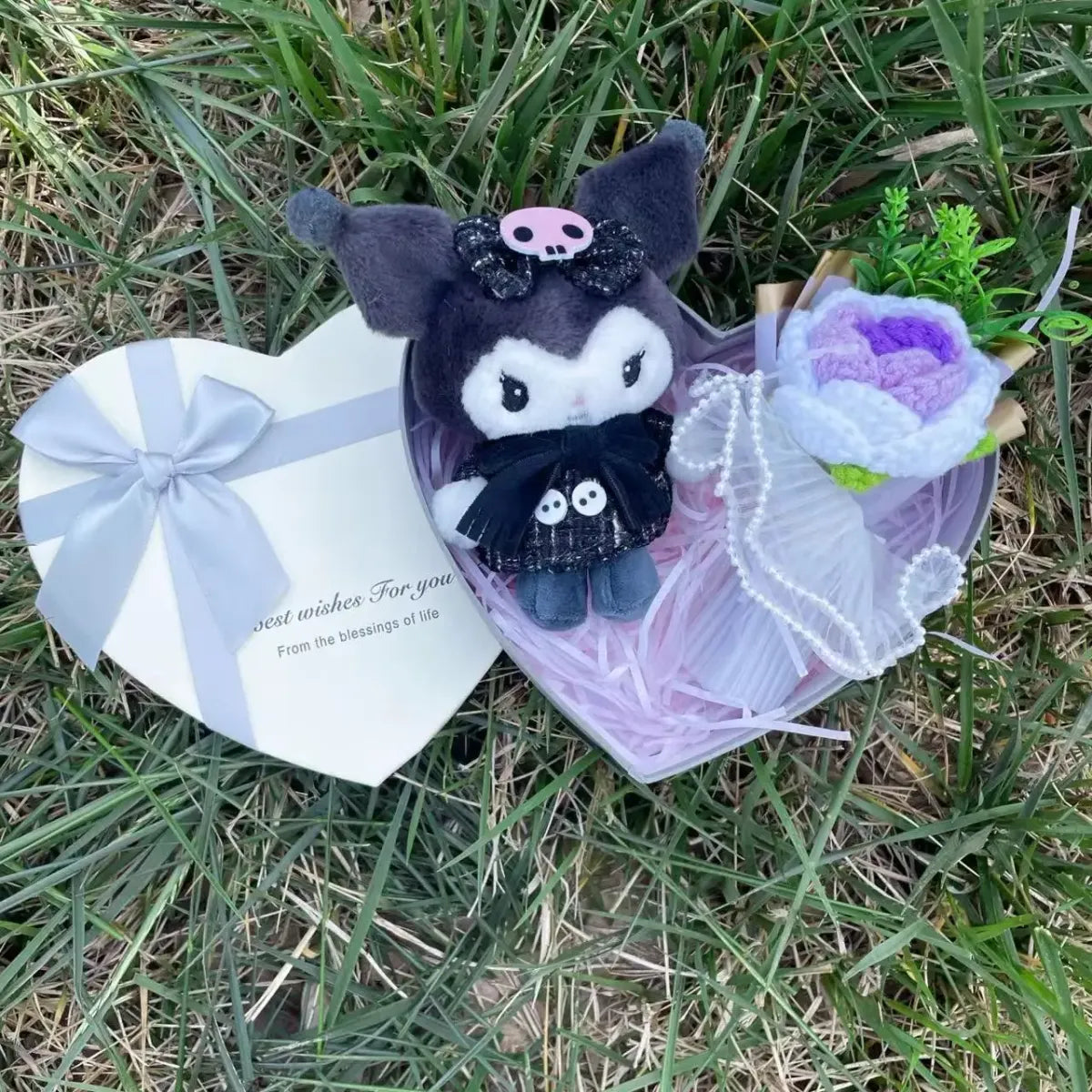 Kawaii Plush Gift Box – Kuromi, My Melody, Hello Kitty Heart Box Gift Set