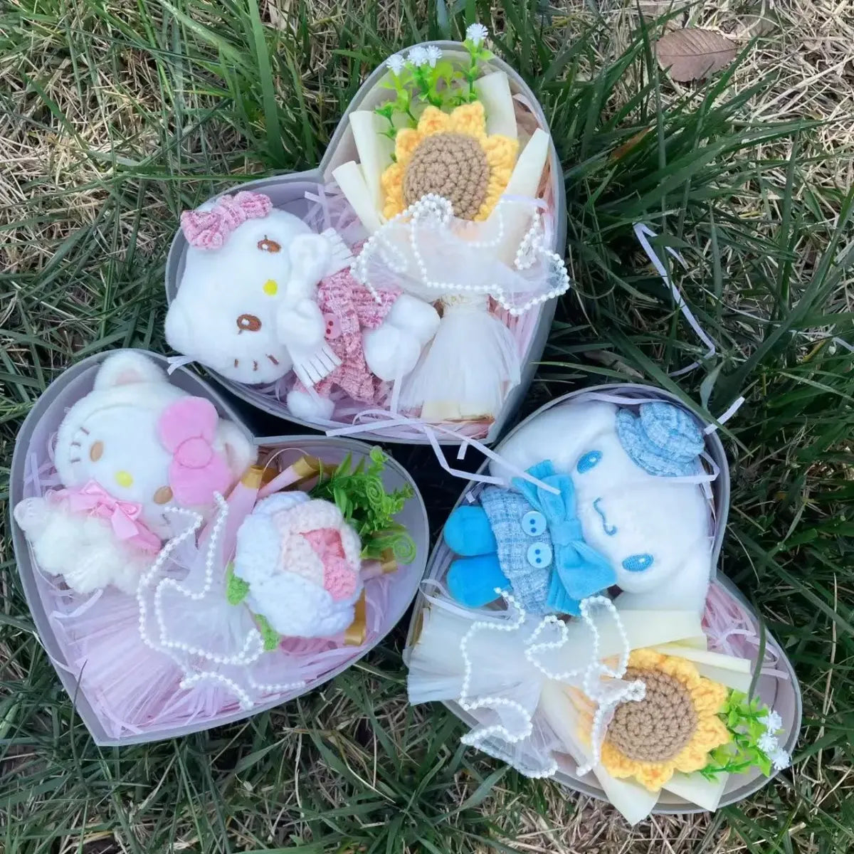 Kawaii Plush Gift Box – Kuromi, My Melody, Hello Kitty Heart Box Gift Set