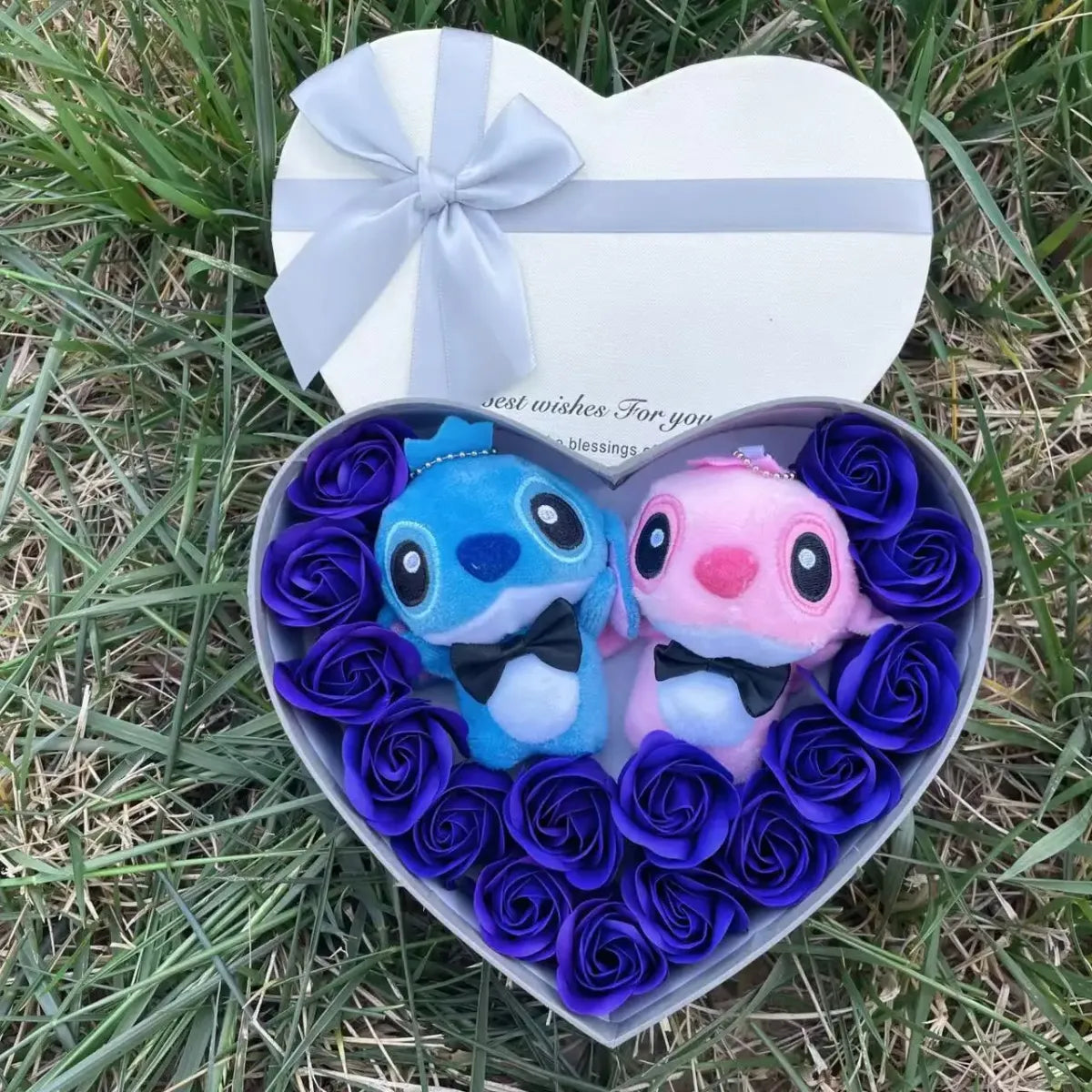 Kawaii Stitch Plush Gift Box – Heart Shaped with Roses, Valentine’s Day Gift Set