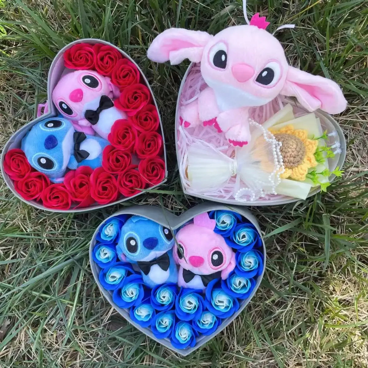 Kawaii Stitch Plush Gift Box – Heart Shaped with Roses, Valentine’s Day Gift Set
