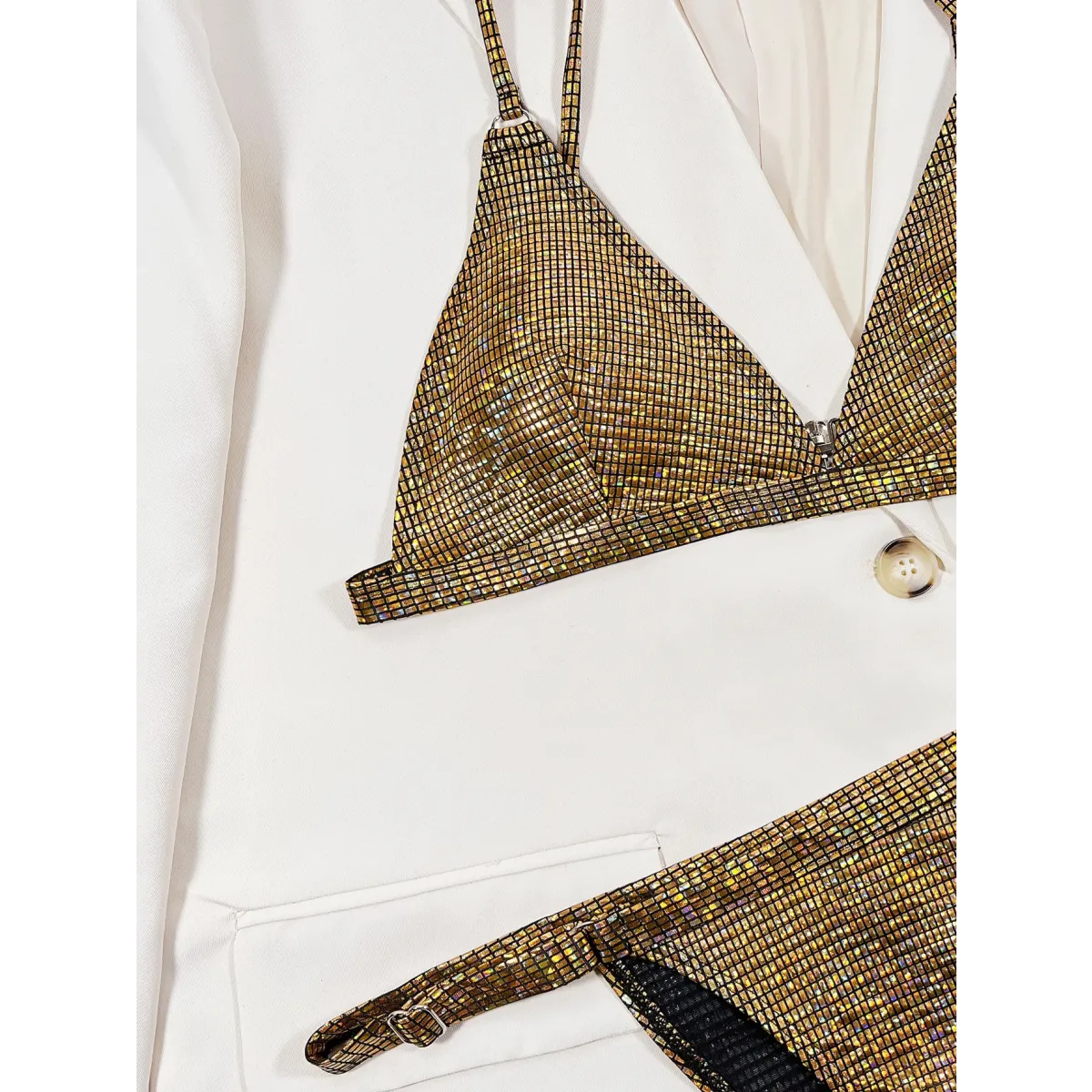 Glitter Sequin Bikini Set โ Metal Ring Thong Swimwear