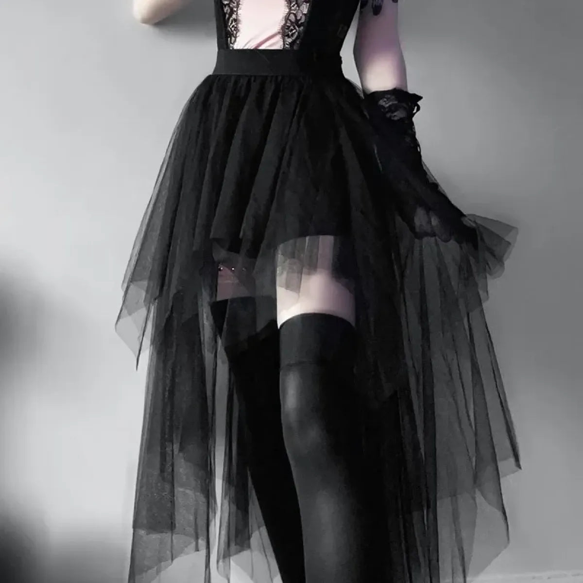 Gothic Harajuku Irregular Tulle Skirt – Y2K High Waist Layered Skirt