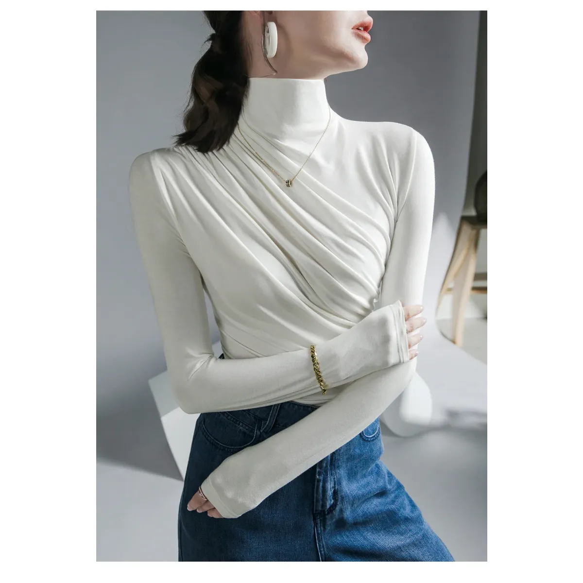 Gothic Pleated Turtleneck Top