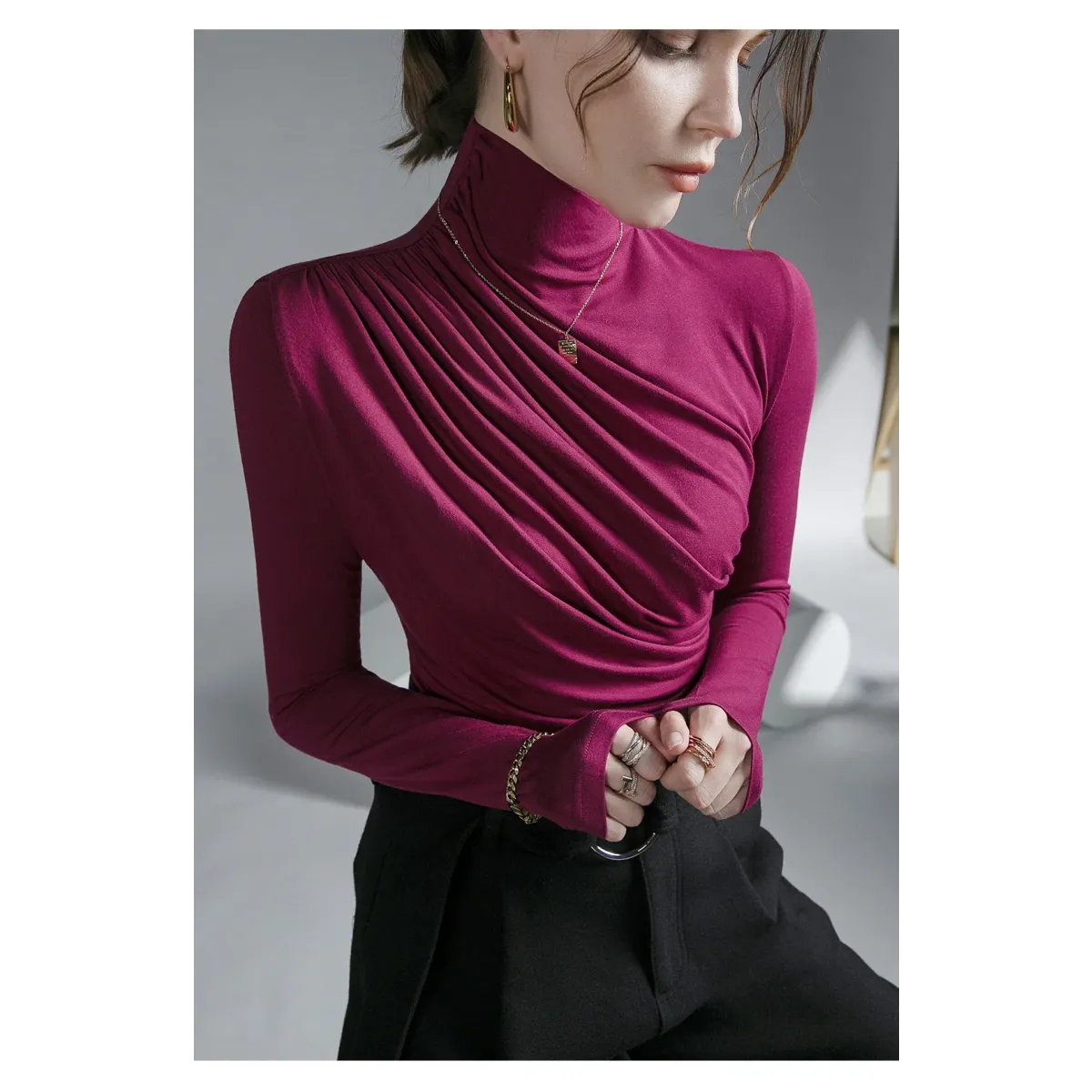 Gothic Pleated Turtleneck Top