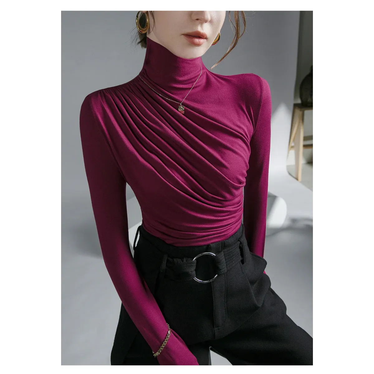 Gothic Pleated Turtleneck Top