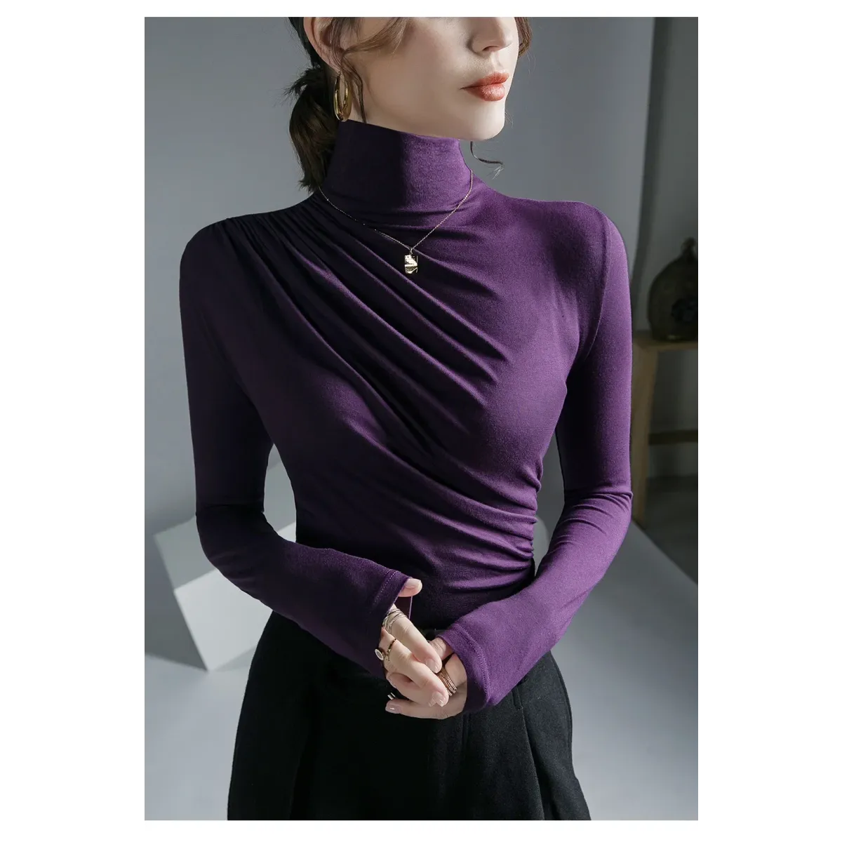 Gothic Pleated Turtleneck Top