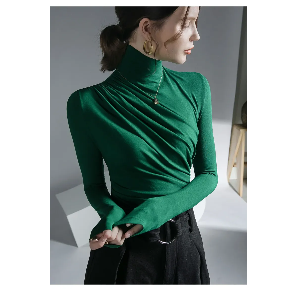 Gothic Pleated Turtleneck Top