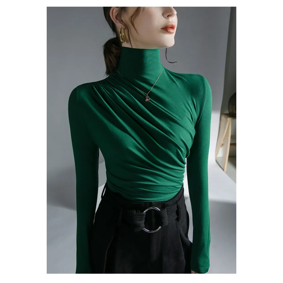 Gothic Pleated Turtleneck Top