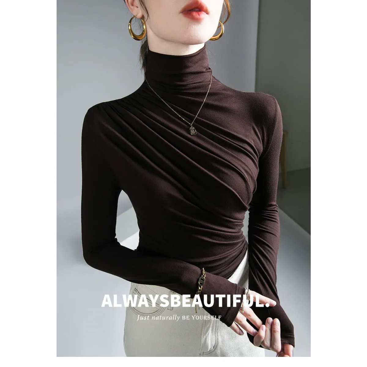 Gothic Pleated Turtleneck Top