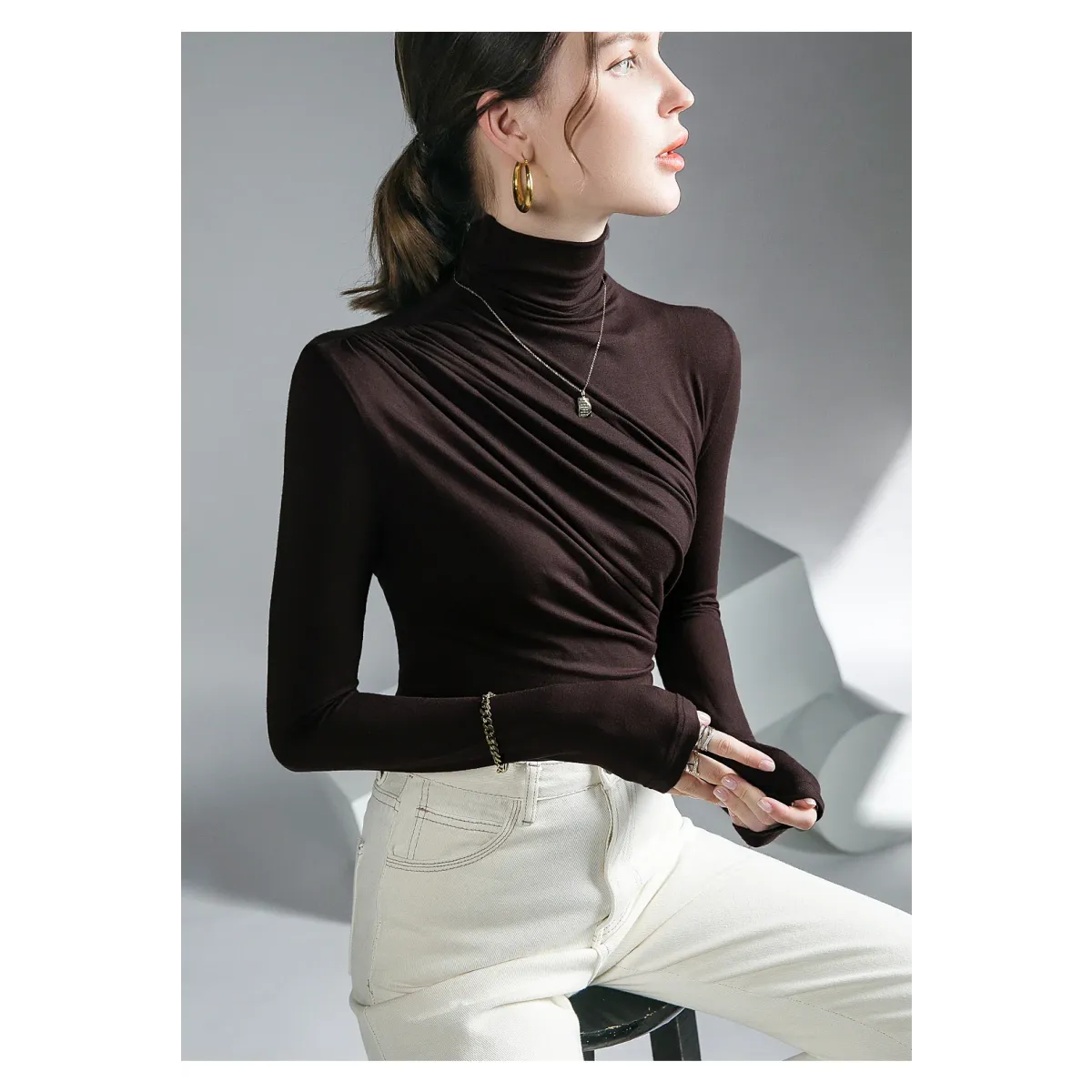 Gothic Pleated Turtleneck Top